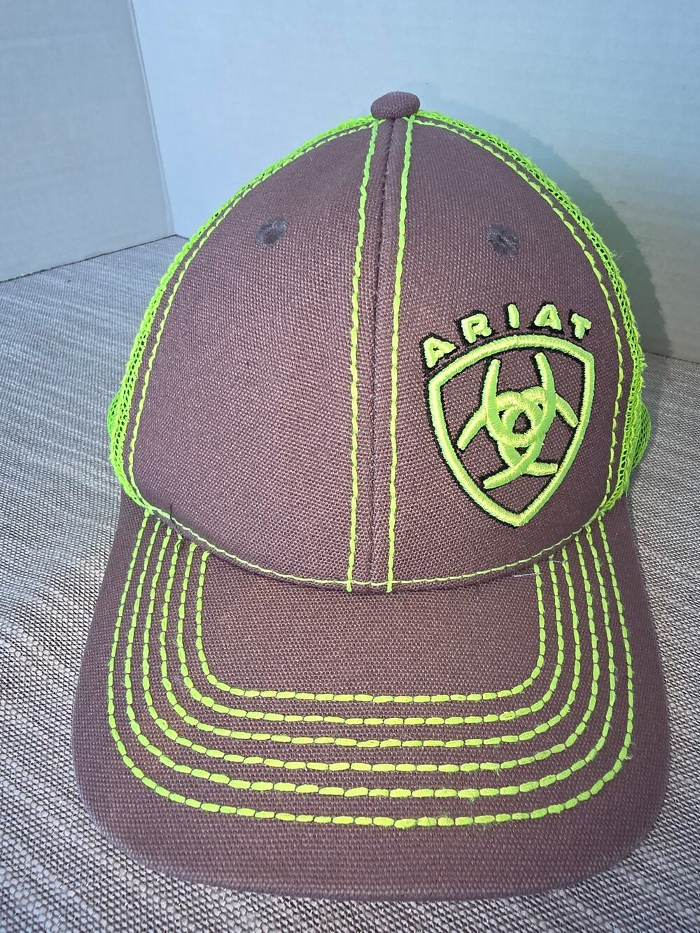 Ariat Grey & Neon Green Mesh Baseball Cap Signature Ariat Shield Logo on Front